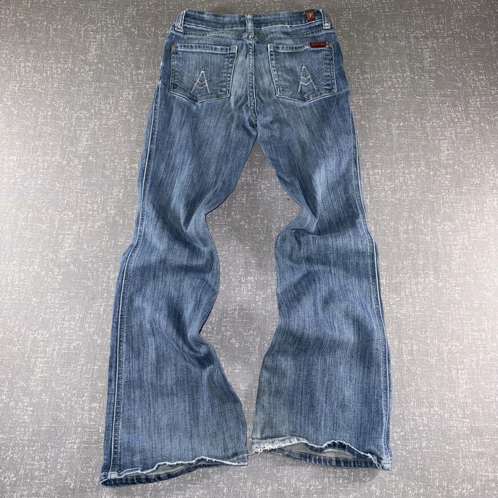 7 For All Mankind A Pocket Jeans Womens 12 Blue Low Rise Flare Distressed Denim